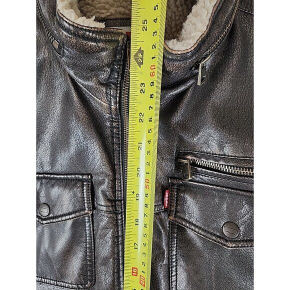 Levi's Aviator Bomber Jacket Men's Size Large Brown Faux Leather Sherpa Lined - Picture 7 of 13